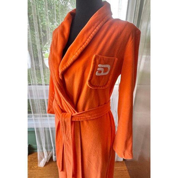 Vintage 1970s velvet robe, creamy orange, long sleeves assorted tie belt - Picture 1 of 10